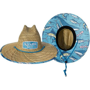 Whale Sunhat Fabric Pattern Print Straw Sunhat Men, Lifeguard Hat, Swim, Paddle Board, Boat, Fishing, Fits All Blue